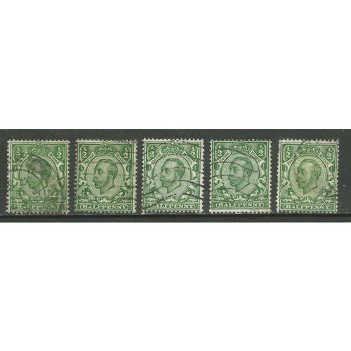 GB 1912 KGV 1/2d Green x 5 Wmk 49 ( T267 )