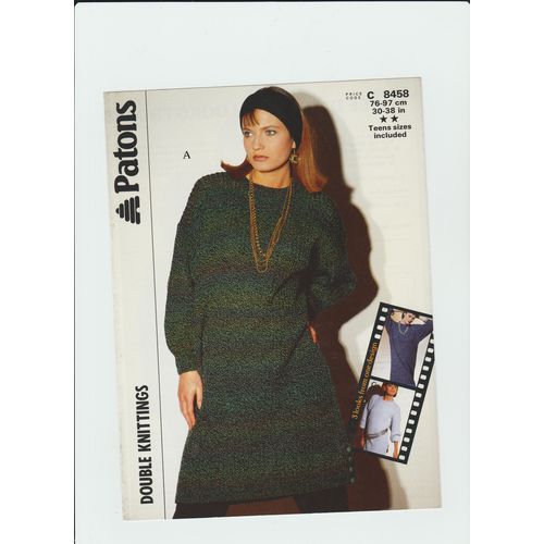 Knitting Pattern Patons 8458 Teen/Lady's Double Knit Tunic Dress 30-38" New