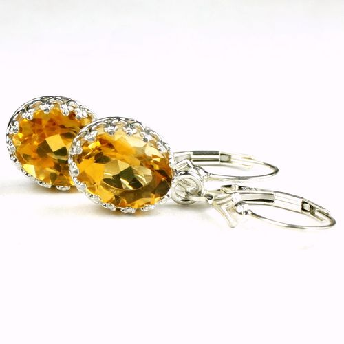 Citrine, 925 Sterling Silver Crown Bezel Leverback Earrings, SE109