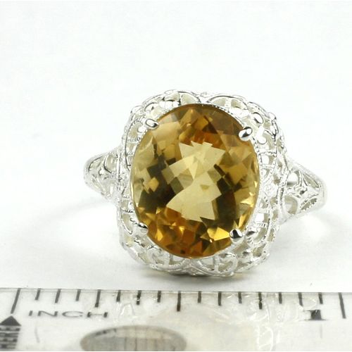 Citrine, 925 Sterling Silver Antique Style Filigree Ladies Ring, SR009