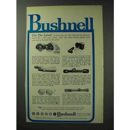 1971 Bushnell Optics Ad - For the Latest