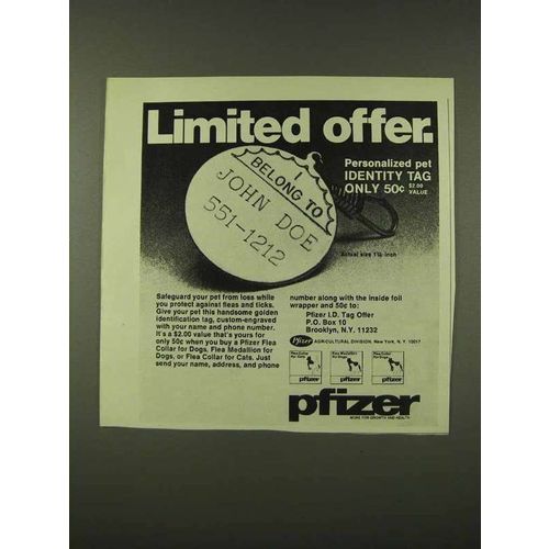 1973 Pfizer Pet Identity Tag Ad - Limited Offer