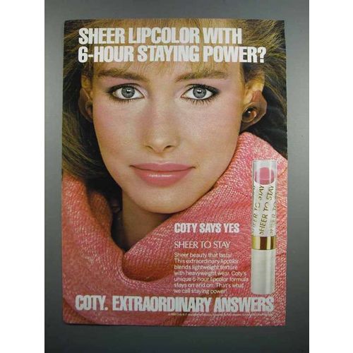 1983 Coty Sheer to Stay Lipcolor Ad - Staying Power