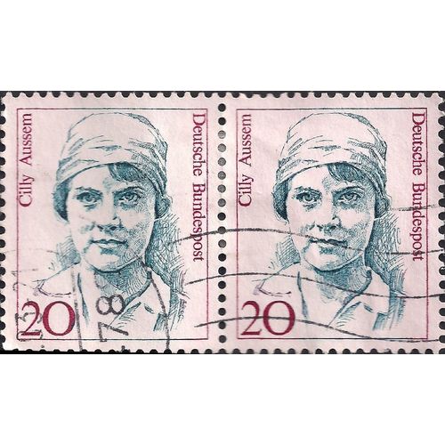 GERMANY, Cilly Aussem pair, green-blue 1988, 20 Pf