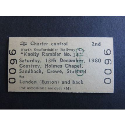 BR Charter Control North Staffs Railway Knotty Rambler No.14 1980 Ticket