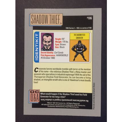 DC Cosmic Cards trading card #106-Shadow Thief, excellent condition!