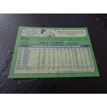 1982 Topps Card # 286 Bill Fahey Excellent-Mint (6) Detroit Tigers
