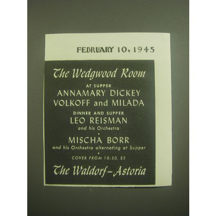 1945 The Waldorf-Astoria Hotel Ad - Annamary Dickey Volkoff and Milada