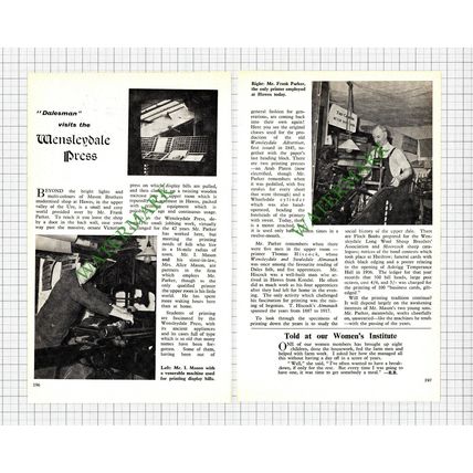 The Wensleydale Press Newspaper Hawes Mr I Mason Frank Parker -1962 Article