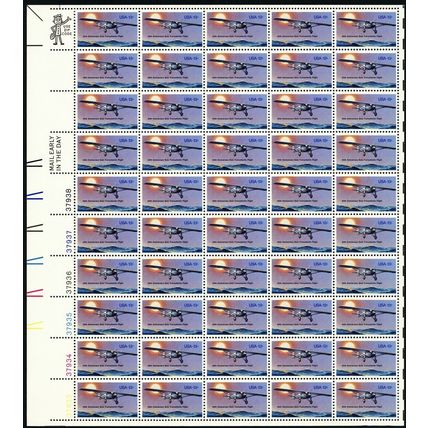 Spirit of St. Louis Airplane Lindbergh Sheet of Fifty 13 Cent Stamps Scott 1710