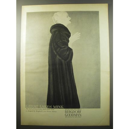 1955 Bergdorf Goodman Mink Fur Coat Ad - Great Lakes Mink