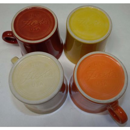 Lot Of 4 Fiesta Coffee Tea Cup Fiestaware HLC USA Brown Ivory Yellow Orange