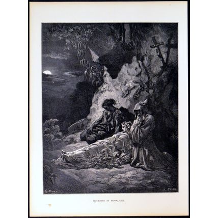 MOURNING BY MOONLIGHT 1885 Gustave Doré - Chateaubriand ANTIQUE ENGRAVING
