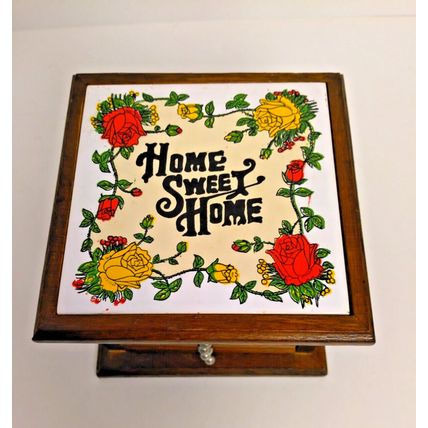 Wood Cork Coaster Set 8 Piece With "Home Sweet Home" Floral Hand painted - VTG