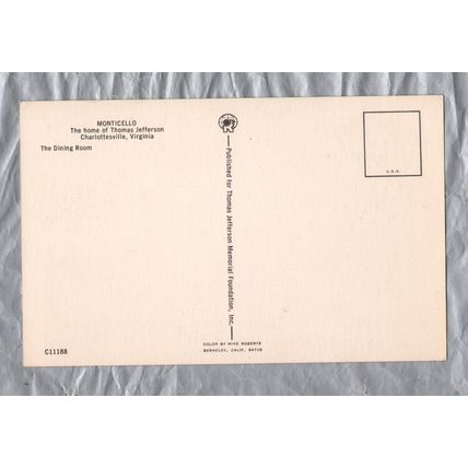 Monticello - The Dining Room - Unused - Thomas Jefferson Memorial Postcard