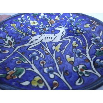 Vtg 50s Jerusalem Armenian Balian Signed Hand-Painted Thick Ceramic Plate, 18 cm