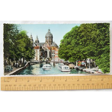 1960 panoramic postcard Old Amsterdam, O.Z. Voorburgwel