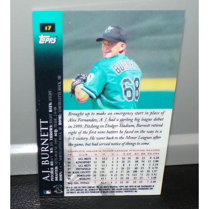 TOPPS HD 1999 A.J. BURNETT CARD #17