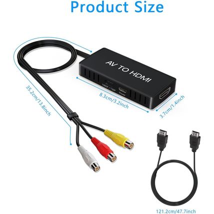 RCA to HDMI Converter, AV to HDMI Converter, 1080P Mini Composite to HDMI Adapte