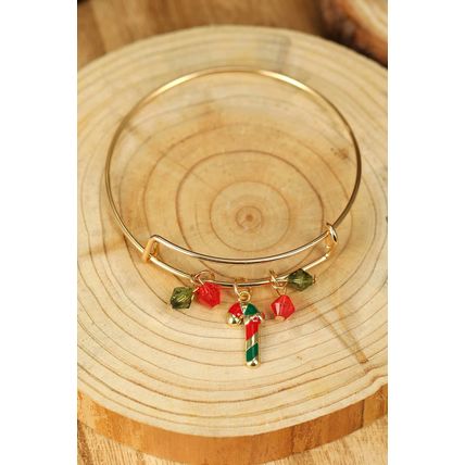 Gold Christmas Candy Cane Beading Pendant Bracelet