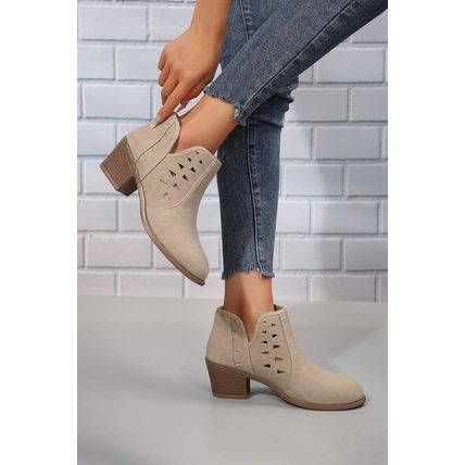 Parchment Cut Out Suede Pointed Toe Heeled Ankle Boots