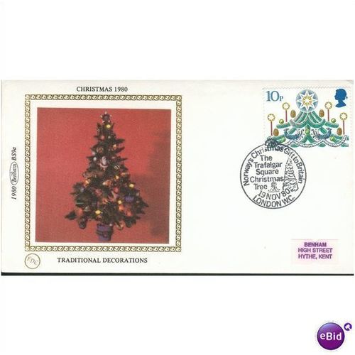 Benham Silk FDC 1980 - Xmas Traditional Decors 10p