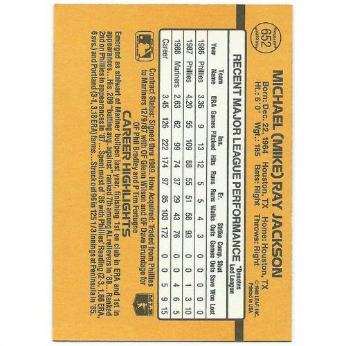1989 Donruss - #652 - Michael (Mike) Ray Jackson