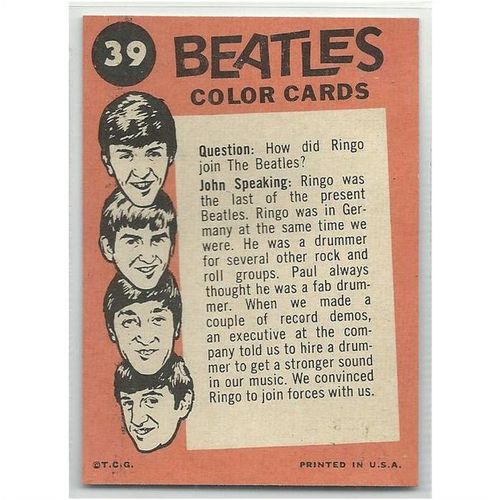 BEATLES ' ORANGE back ' card # 39 ( 1964 )