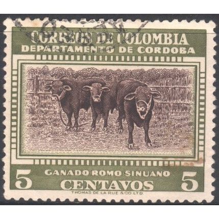 Colombia 1956 - SG877 - 5c brown & olive - Prize Cattle - used