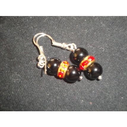 Small round black and deep red crystal earrings