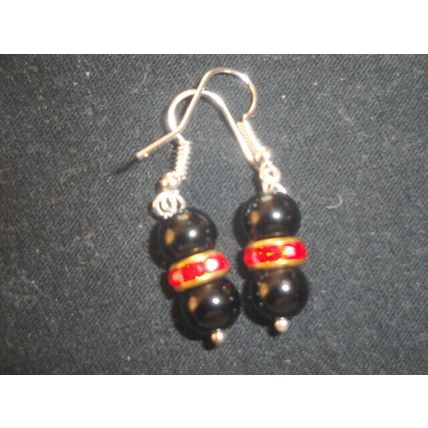 Small round black and deep red crystal earrings