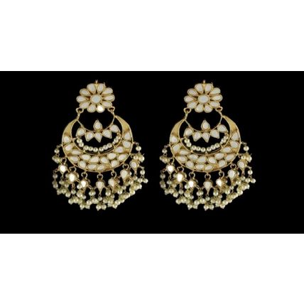 PAKISTANI INDIAN WOMEN GIRLS GOLD-PLATED THAPA KUNDAN EMBELLISHED NATURAL PEARLS