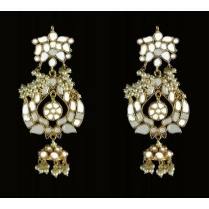 PAKISTANI INDIAN WOMEN GIRLS GOLD-PLATED THAPA KUNDAN EMBELLISHED NATURAL PEARLS