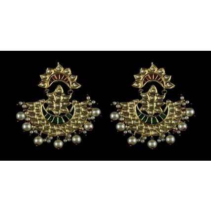 PAKISTANI INDIAN WOMEN GIRLS GOLD-PLATED THAPA KUNDAN EMBELLISHED NATURAL PEARLS