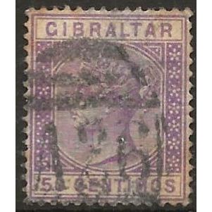 Gibraltar 1890 SG28 50c Bright Lilac Wmk Crown CA Good Used . .