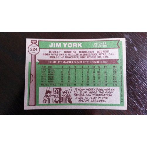 1976 Topps Card # 224 Jim York Excellent (5) Houston Astros