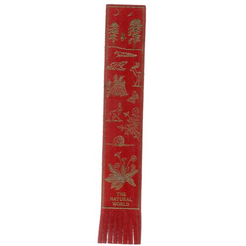THE NATURAL WORLD. Leather Bookmark Red with Gold print
