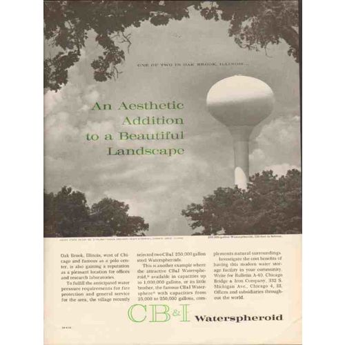 CHICAGO BRIDGE IRON COMPANY 1962 Oak Brook IL water vintage ad