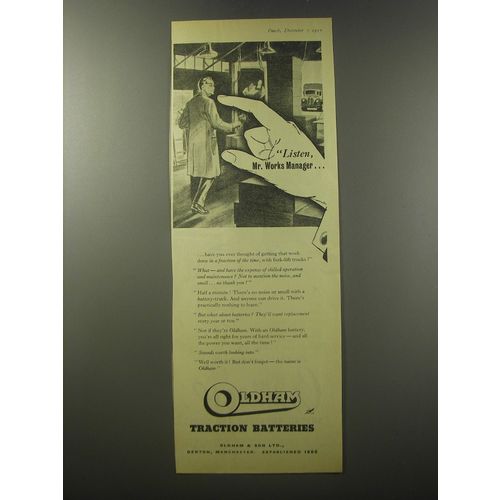 1955 Oldham Traction Batteries Ad - Listen, Mr. Works Manager