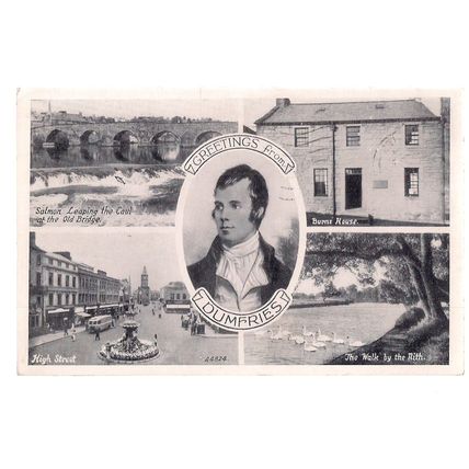 multiview, DUMFRIES. used vintage postcard by J B White.. 1956? postmark