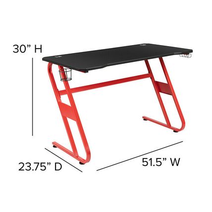 Red Gaming Desk and Black Racing Chair Set with Cup Holder and Headphone Hook