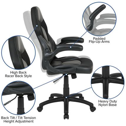 Red Gaming Desk and Black Racing Chair Set with Cup Holder and Headphone Hook