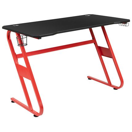 Red Gaming Desk and Black Racing Chair Set with Cup Holder and Headphone Hook