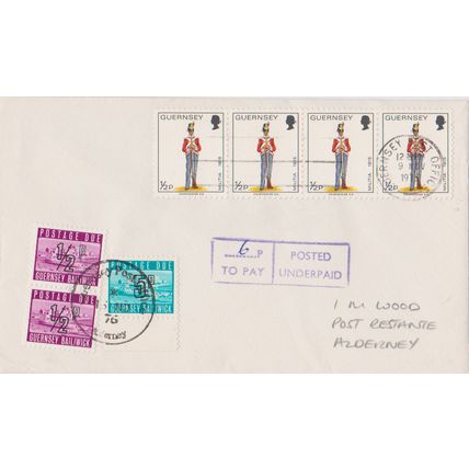 Guernsey 1976 cover 4 x soldiers stamps plus 6p to pay frank & 3x postage dues