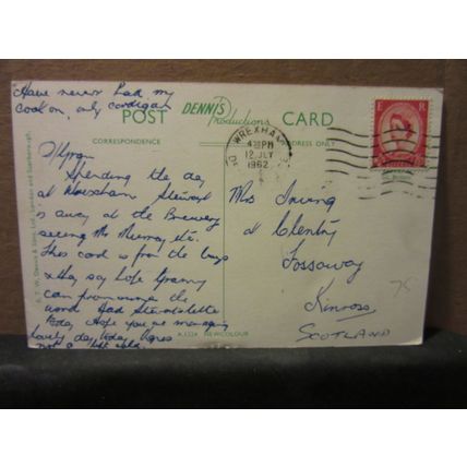 A STATION IN ANGLESEY, WALES used vintage postcard .. by E T W Dennis 1962 pm