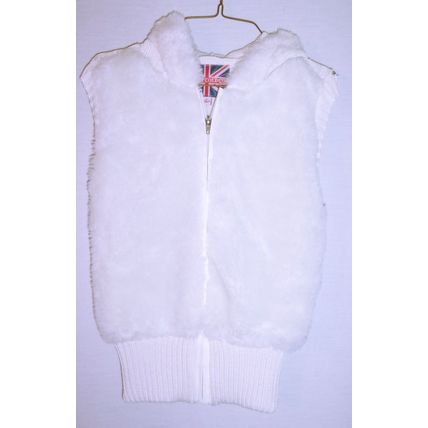 Vintage Miss London White Hooded Fur Sweater Vest Juniors Large No Tags Unworn