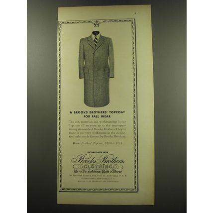 1949 Brooks Brothers Topcoat Ad - A Brooks Brothers' Topcoat for fall wear