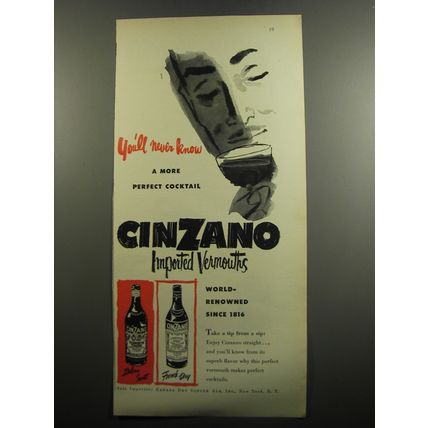 1951 Cinzano Vermouth Ad - You'll never know a more perfect Cocktail