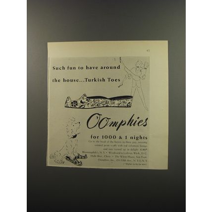 1953 Oomphies Shoes Ad - Such fun to have around the house.. Turkish Toes