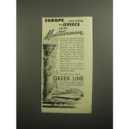 1956 Greek Line Cruise Advertisement - Europe more exciting via Greece